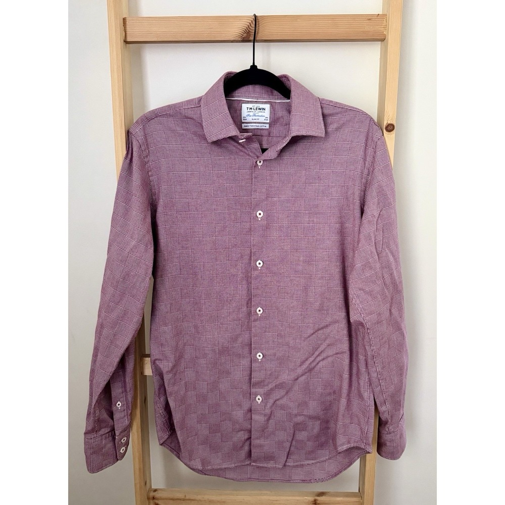 T.M Lewin Men's Slim Fit Long Sleeve‎ Shirt Size 15.5 34.5 Deep Red Maroon